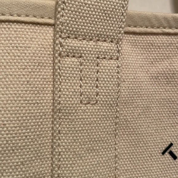 Tory Burch Mercer St. Canvas Tote Bag in Cream Navy Leather Straps - Picture 3 of 8